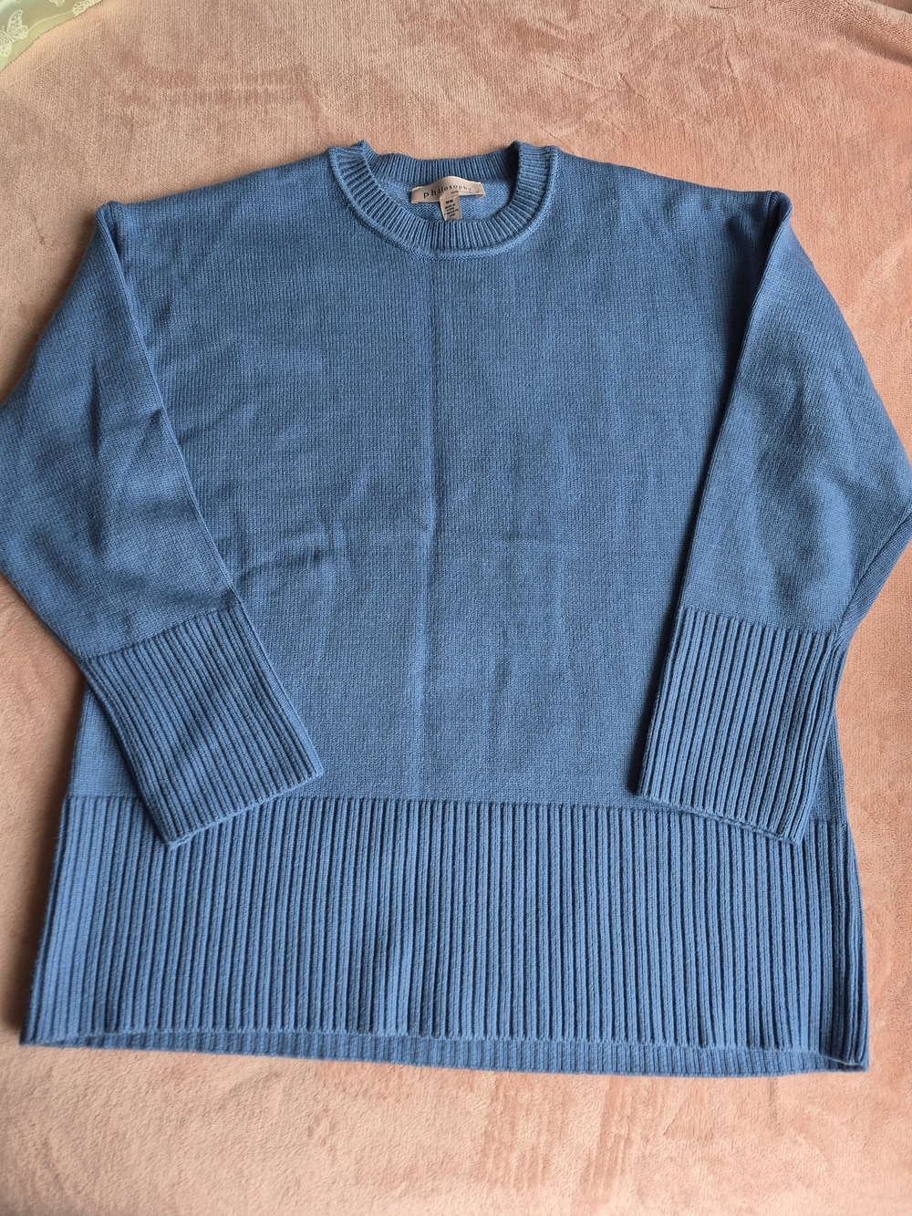 Philosophy Sky Blue Crewneck Sweater with Ribbed Hem